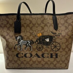 City Tote with Signature Canvas with Halloween Horse and Carriage 👻🎠